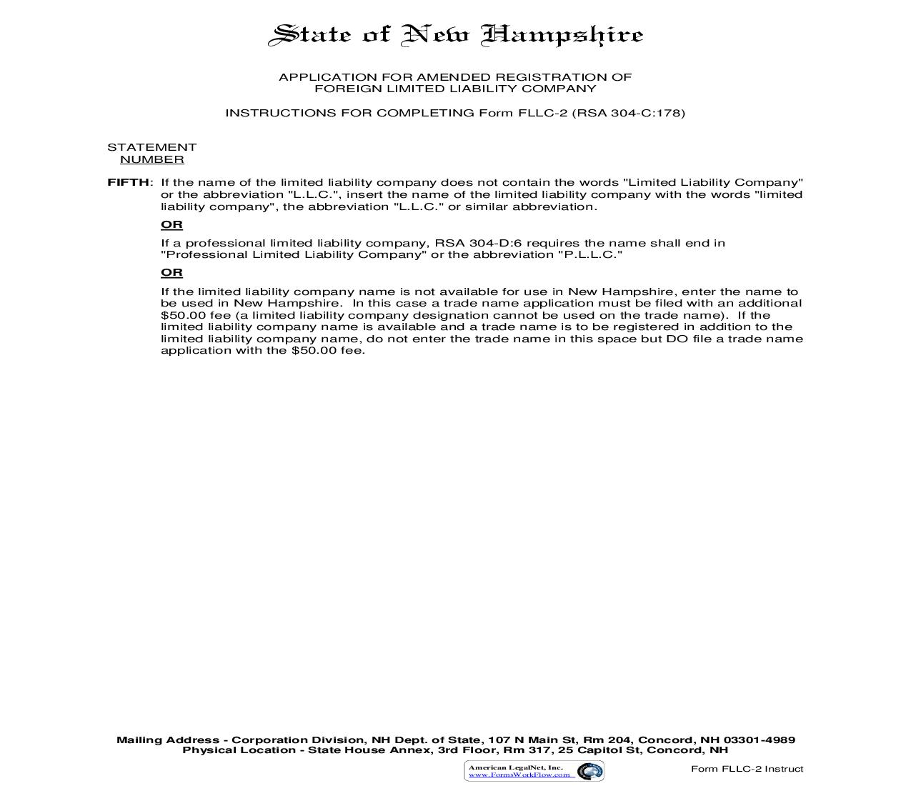 Application For Amended Registration For Foreign LLC {FLLC 2} | Pdf Fpdf Doc Docx | New Hampshire