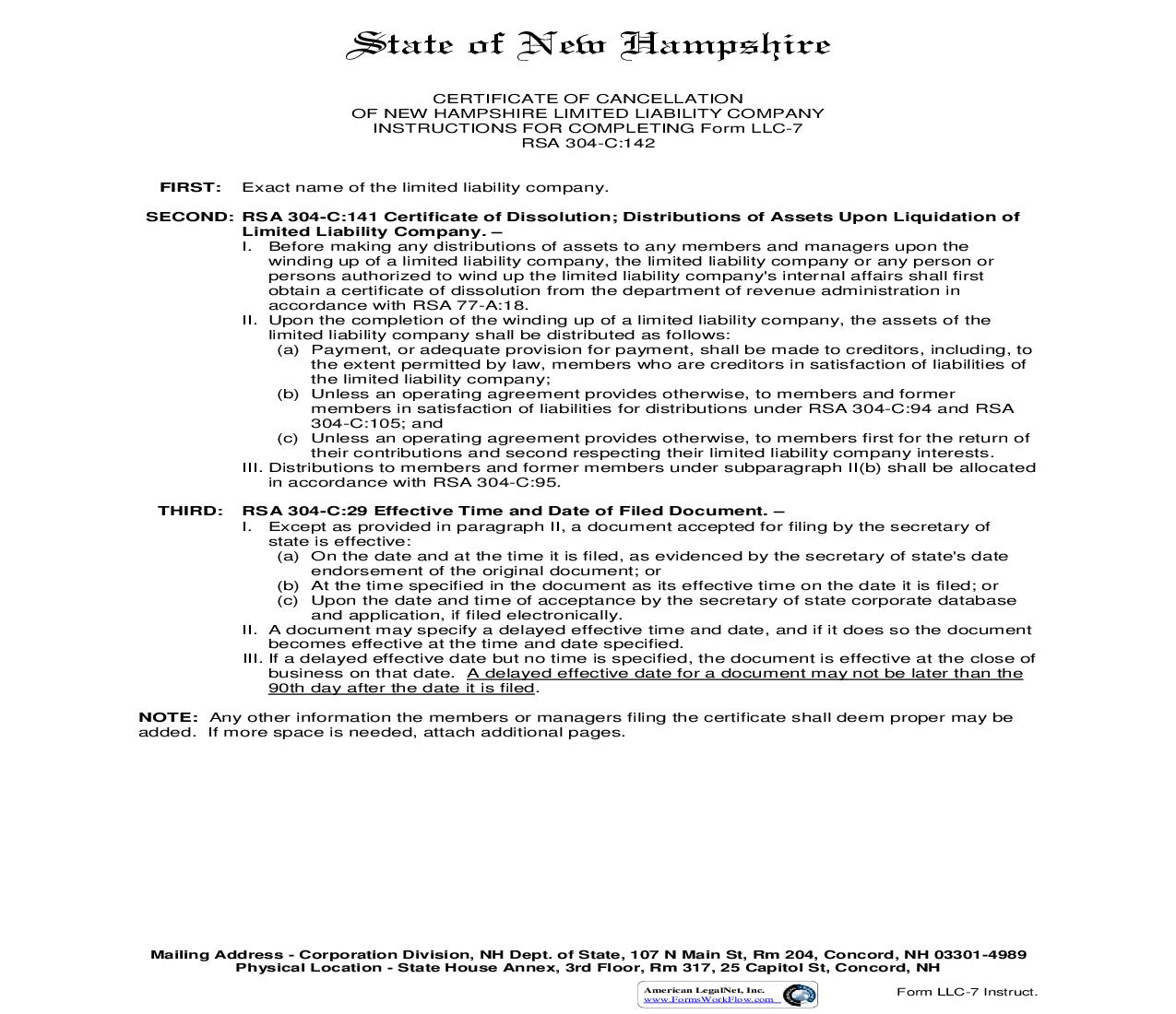 Certificate Of Cancellation Of New Hampshire LLC {LLC 7} | Pdf Fpdf Doc Docx | New Hampshire