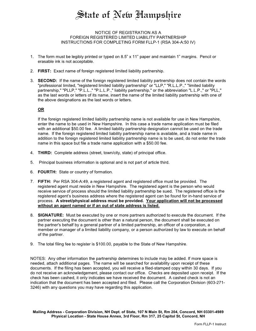 Registration Of Foreign LLP {FLLP-1} | Pdf Fpdf Docx | New Hampshire