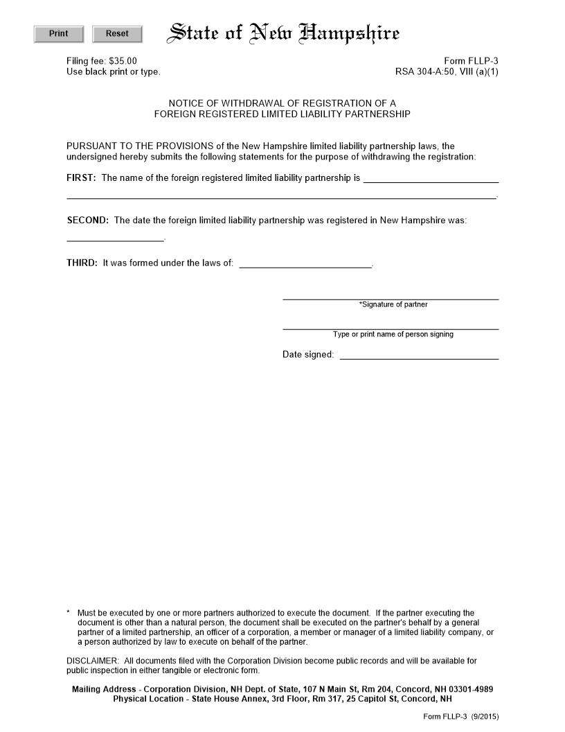 Withdrawal Of Registration Of Foreign LLP {FLLP-3} | Pdf Fpdf Docx | New Hampshire