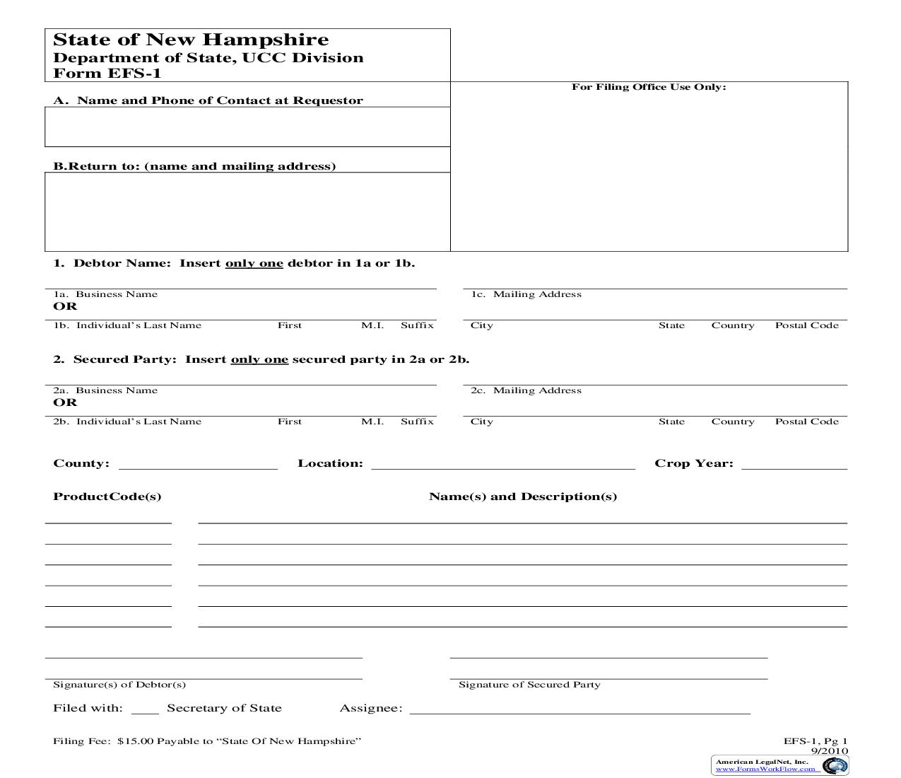 Effective Financing Statement And Addendum Form EFS-1 {EFS-1} | Pdf Fpdf Doc Docx | New Hampshire