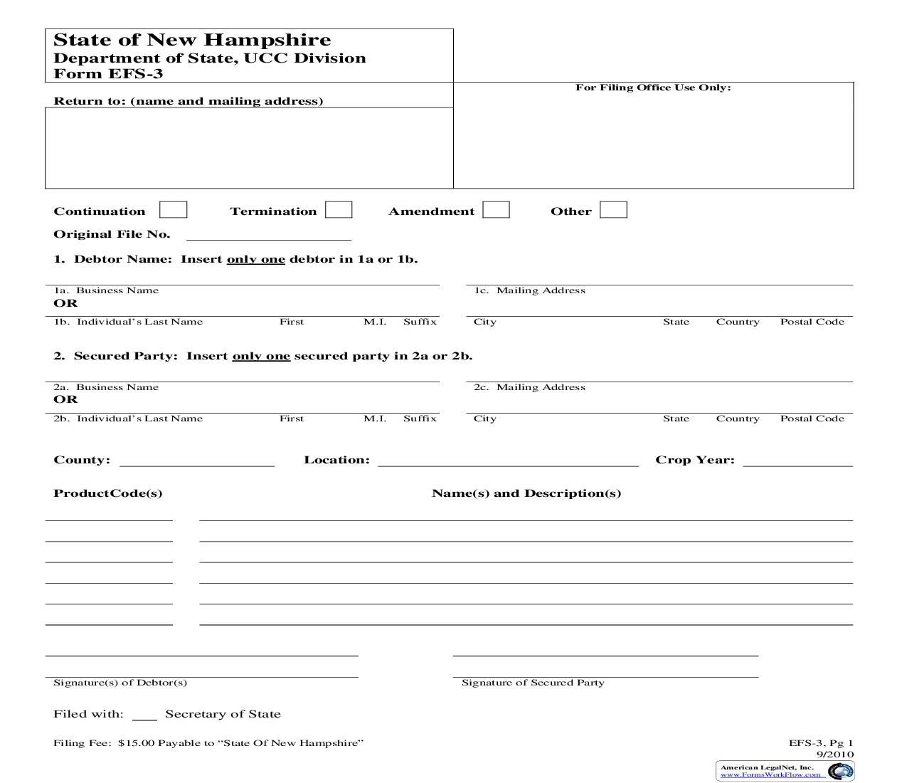 Effective Financing Statement And Addendum Form EFS-3 {EFS-3} | Pdf Fpdf Doc Docx | New Hampshire