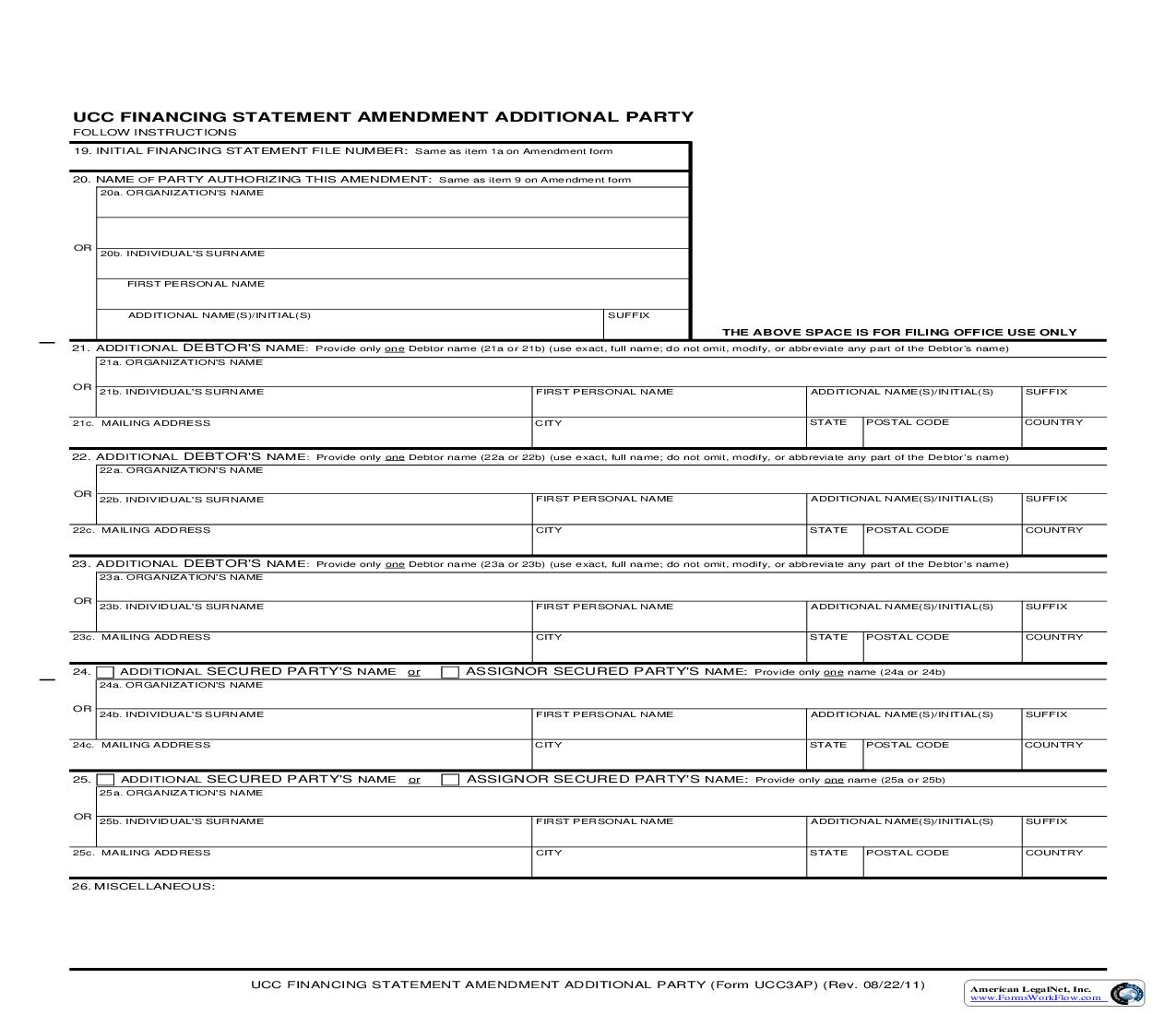 Financing Statement Amendment-Additional Party {UCC3Ap} | Pdf Fpdf Doc Docx | New Hampshire