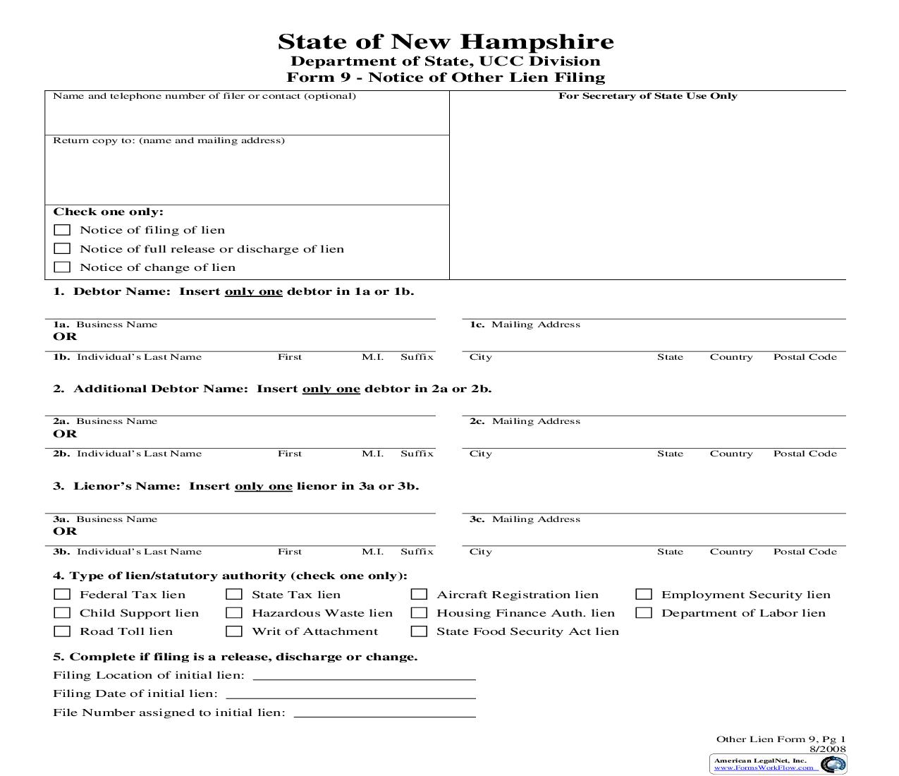 Notice Of Other Lien Filing {9} | Pdf Fpdf Doc Docx | New Hampshire
