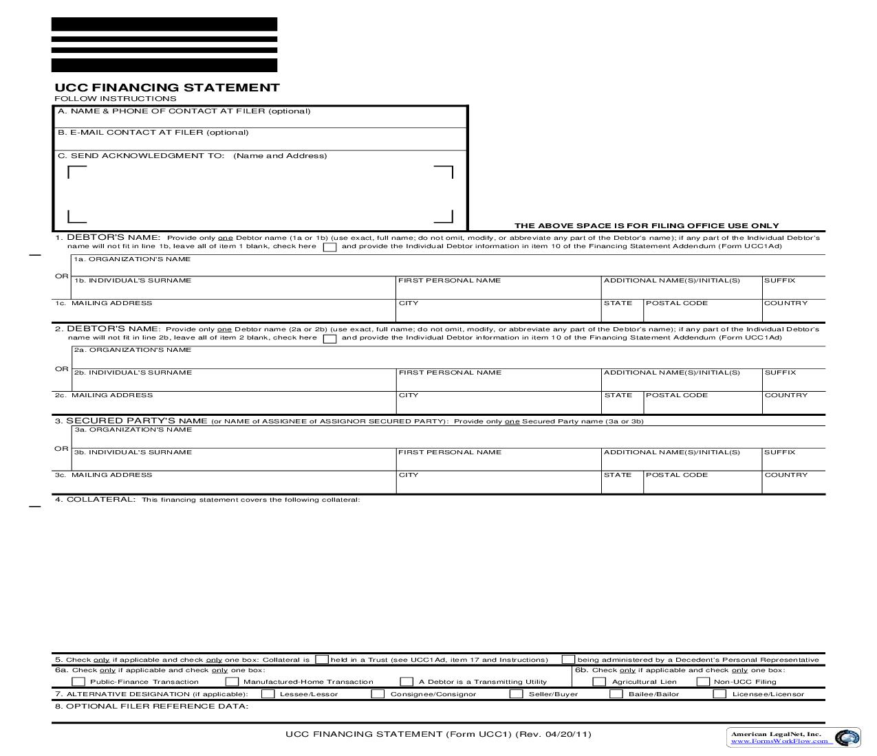 UCC Financing Statement {UCC1} | Pdf Fpdf Doc Docx | New Hampshire