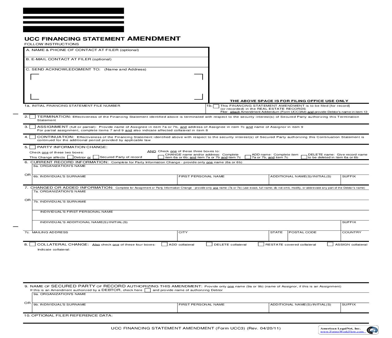 UCC Financing Statement Amendment {UCC3} | Pdf Fpdf Doc Docx | New Hampshire