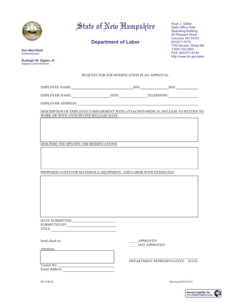 Request For Job Modification Plan Approval | Pdf Fpdf Docx | New Hampshire