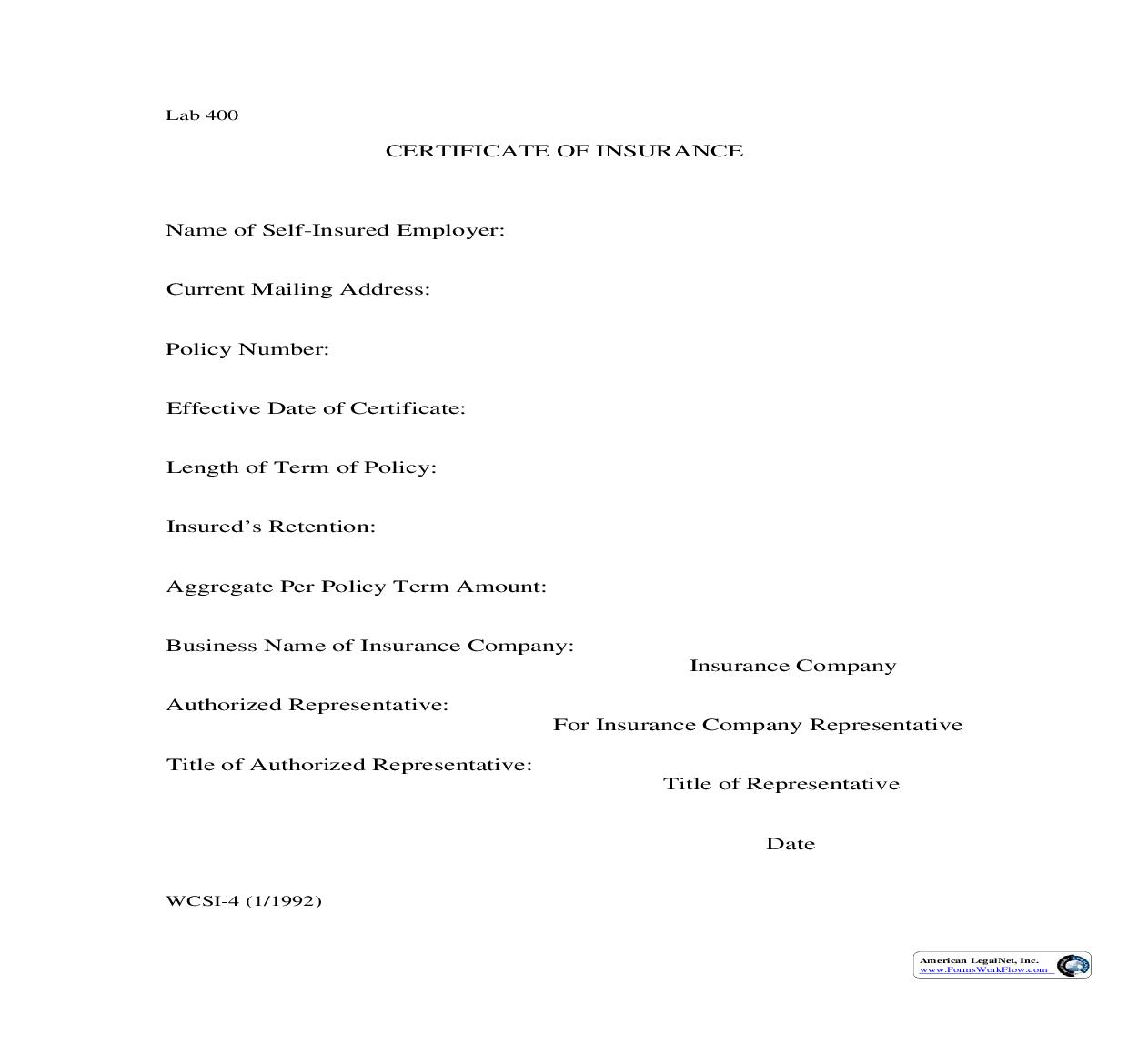 Certificate Of Insurance {WCSI-4} | Pdf Fpdf Doc Docx | New Hampshire