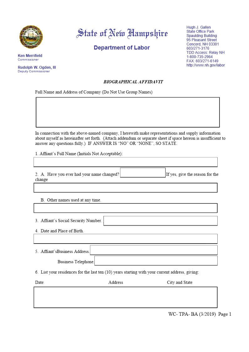 Biographical Affidavit | Pdf Fpdf Doc Docx | New Hampshire
