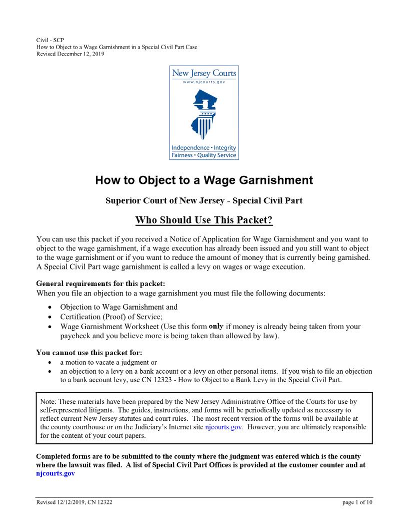 Certification In Objection To Wage Garnishment - Worksheet - Certification Of Service {12322} | Pdf Fpdf Docx | New Jersey