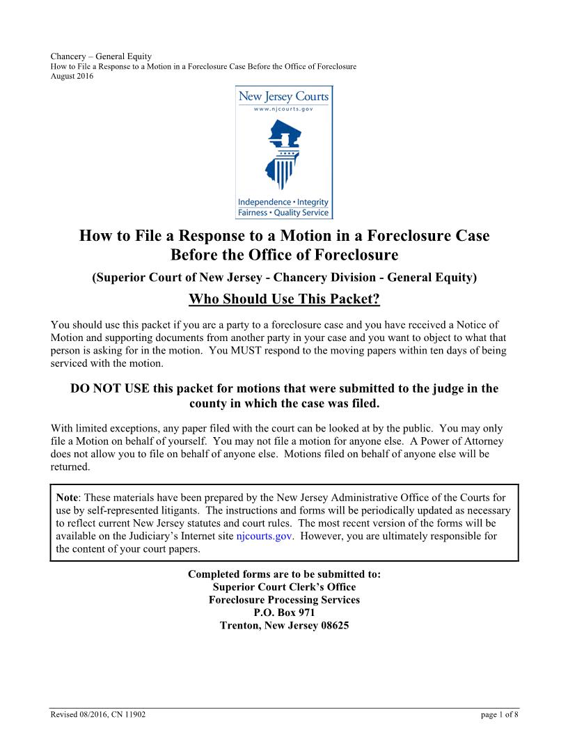 Certification In Opposition To Motion Case Before Office Of Foreclosure {11902} | Pdf Fpdf Docx | New Jersey
