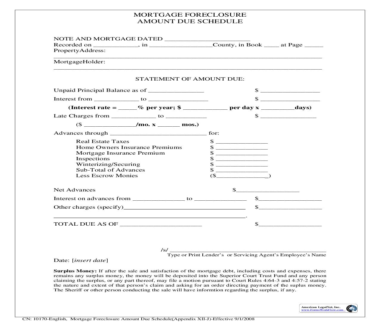 Foreclosure Amount Due Schedule {10170} | Pdf Fpdf Doc Docx | New Jersey