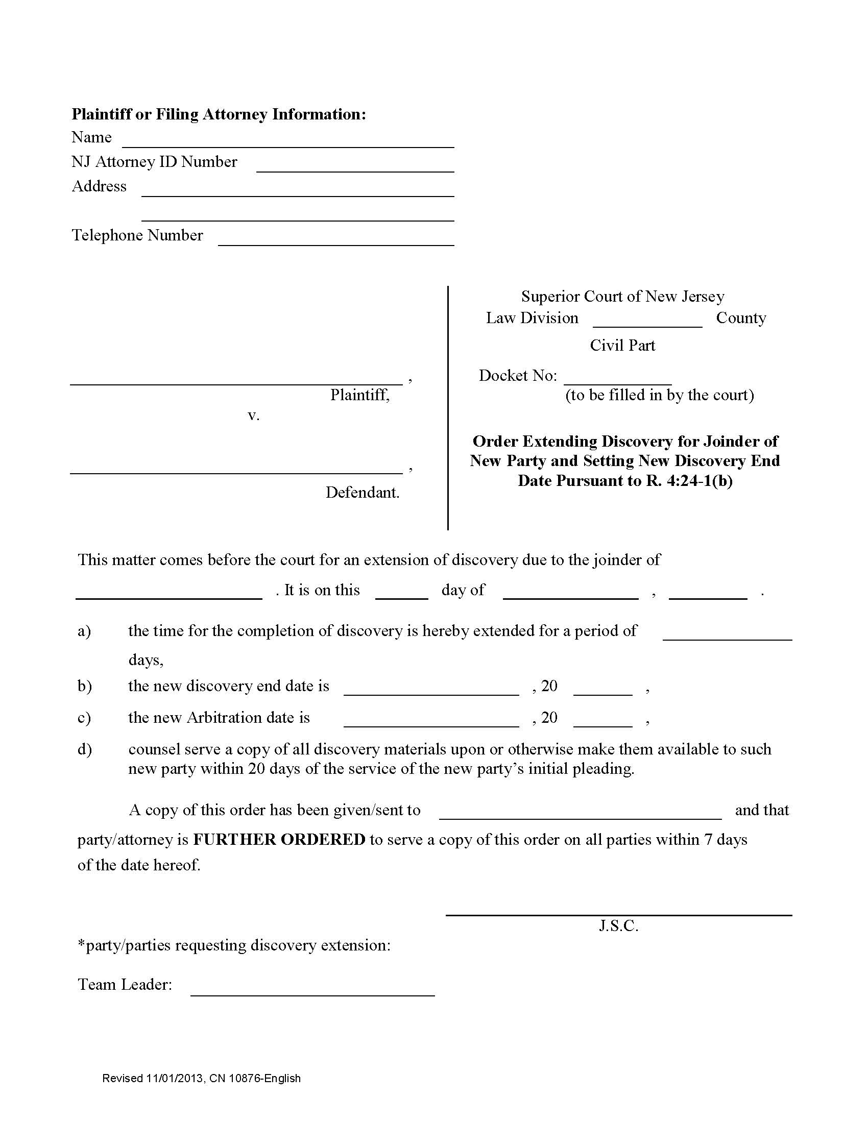 Order Extending Discovery {10876} | Pdf Fpdf Doc Docx | New Jersey