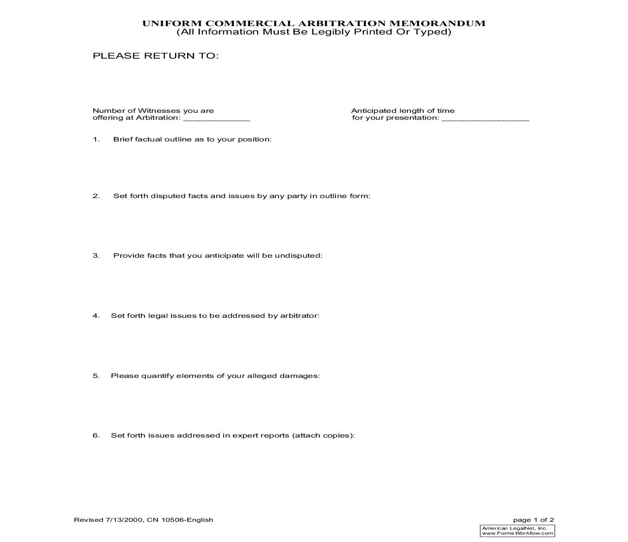 Uniform Commercial Arbitration Memorandum {10506} | Pdf Fpdf Doc Docx | New Jersey