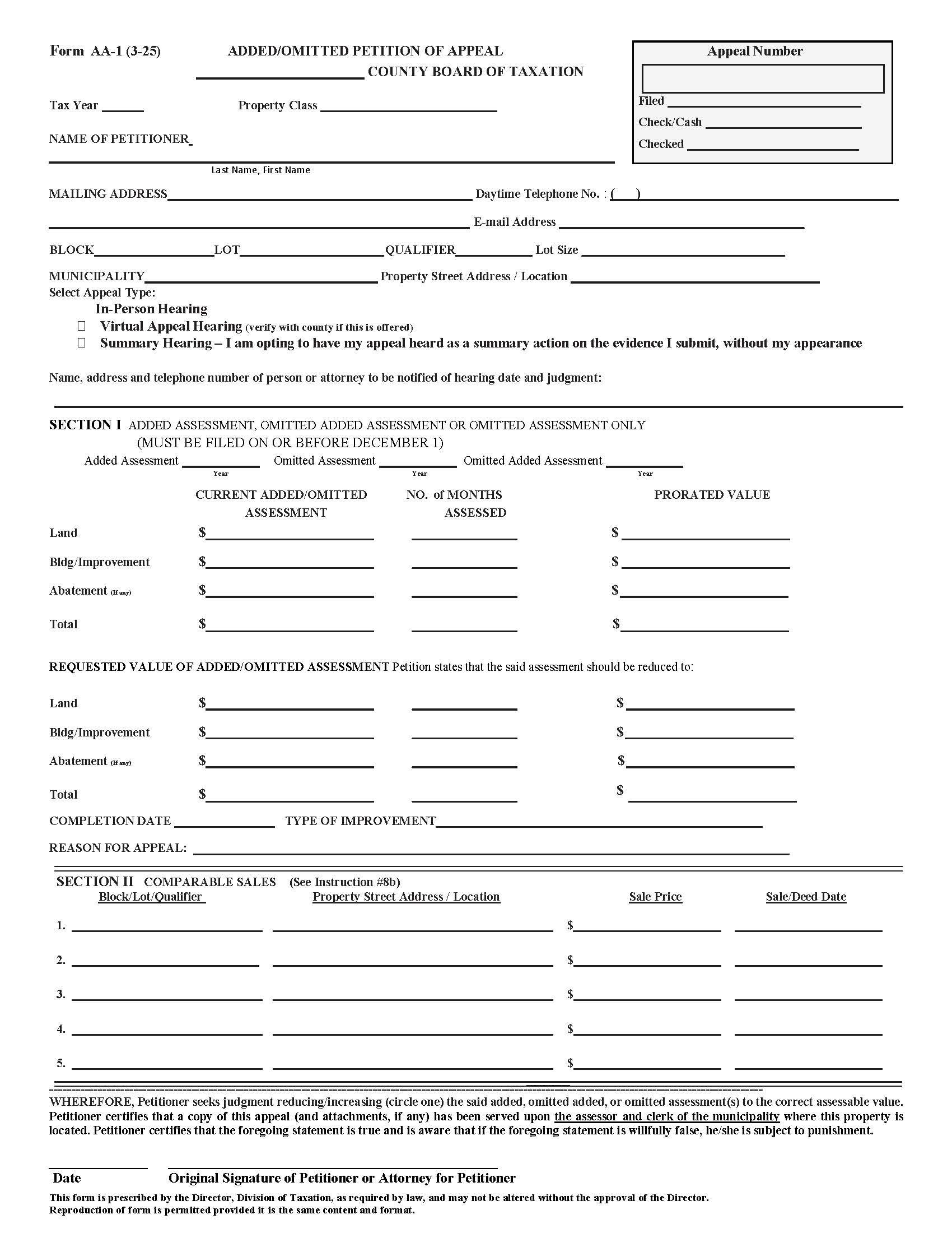 Added Or Omitted Petition Of Appeal {AA-1} | Pdf Fpdf Doc Docx | New Jersey