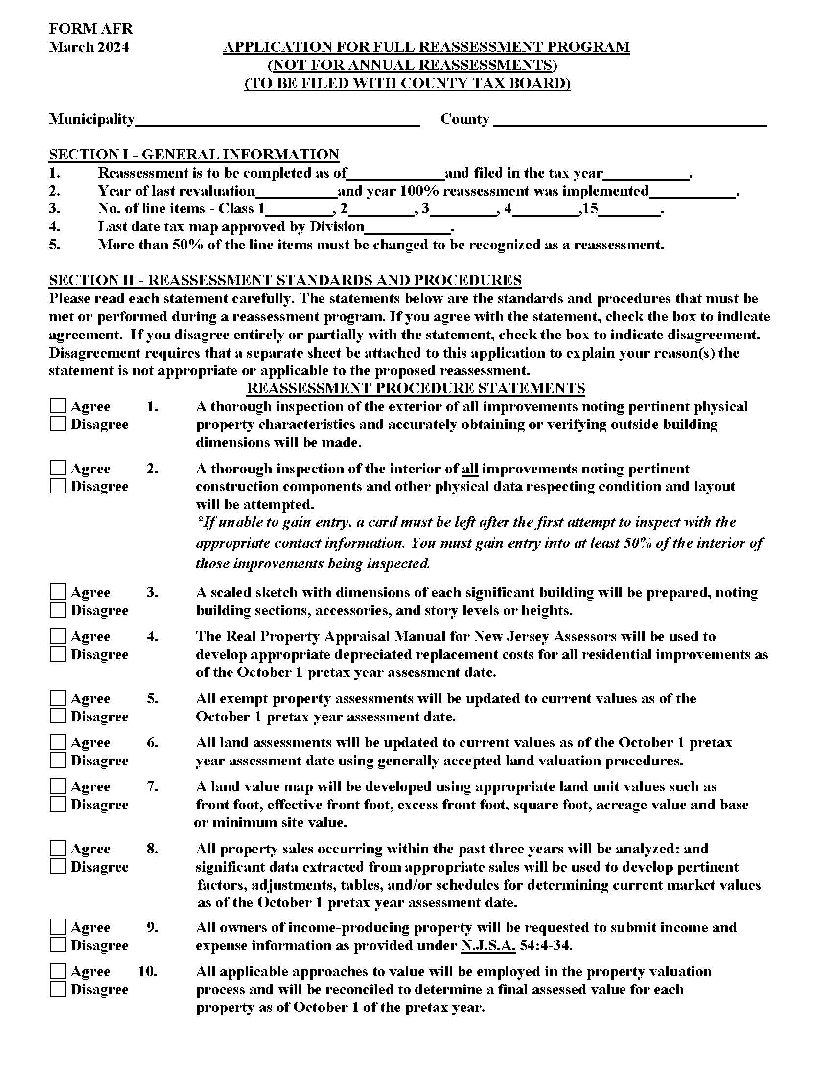 Application For Reassessment Program {AFR} | Pdf Fpdf Doc Docx | New Jersey