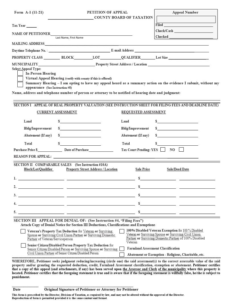 Petition Of Appeal {A-1} | Pdf Fpdf Docx | New Jersey