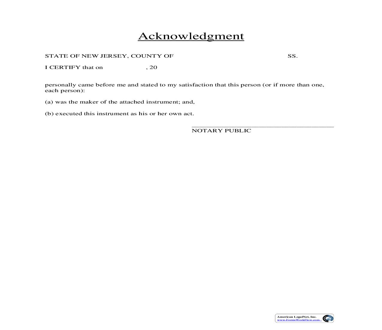 Acknowledgement - Individual | Pdf Fpdf Doc Docx | New Jersey