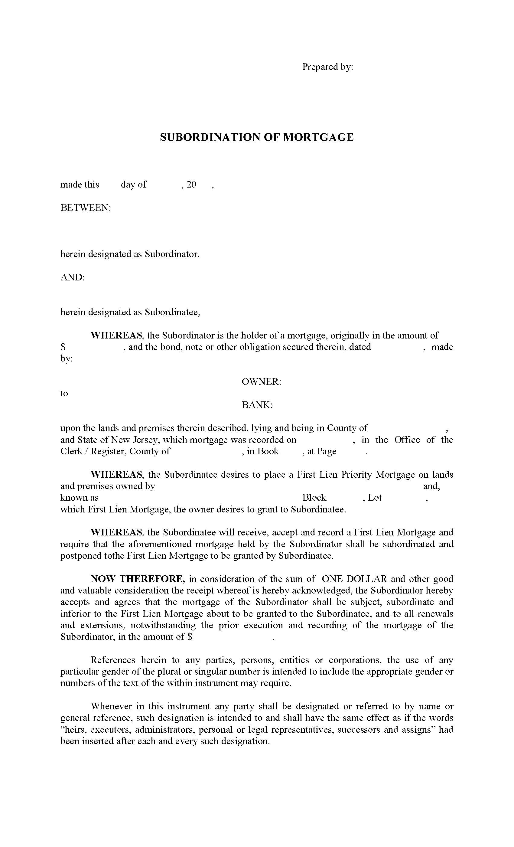 Subordination Of Mortgage | Pdf Fpdf Docx | New Jersey