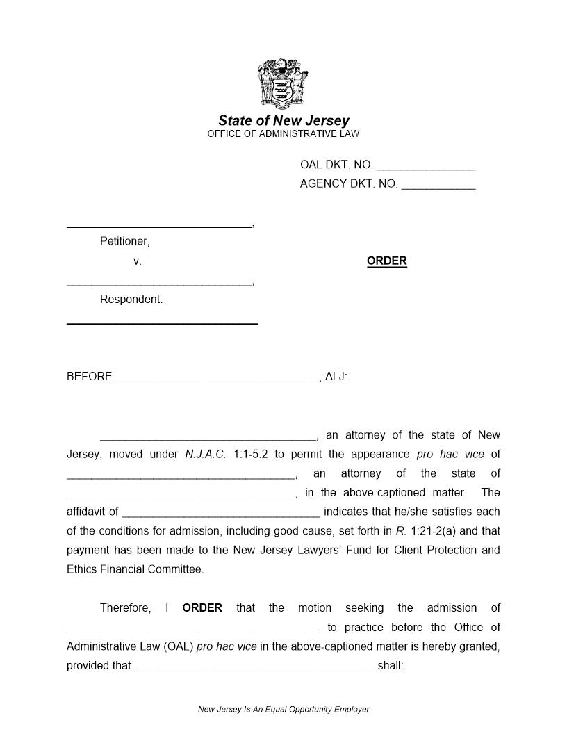 Order (On Pro Hac Vice Motion) | Pdf Fpdf Docx | New Jersey
