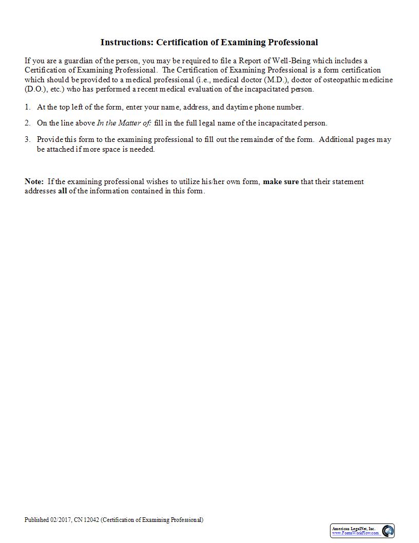 Certification Of Examining Professional {12042} | Pdf Fpdf Docx | New Jersey