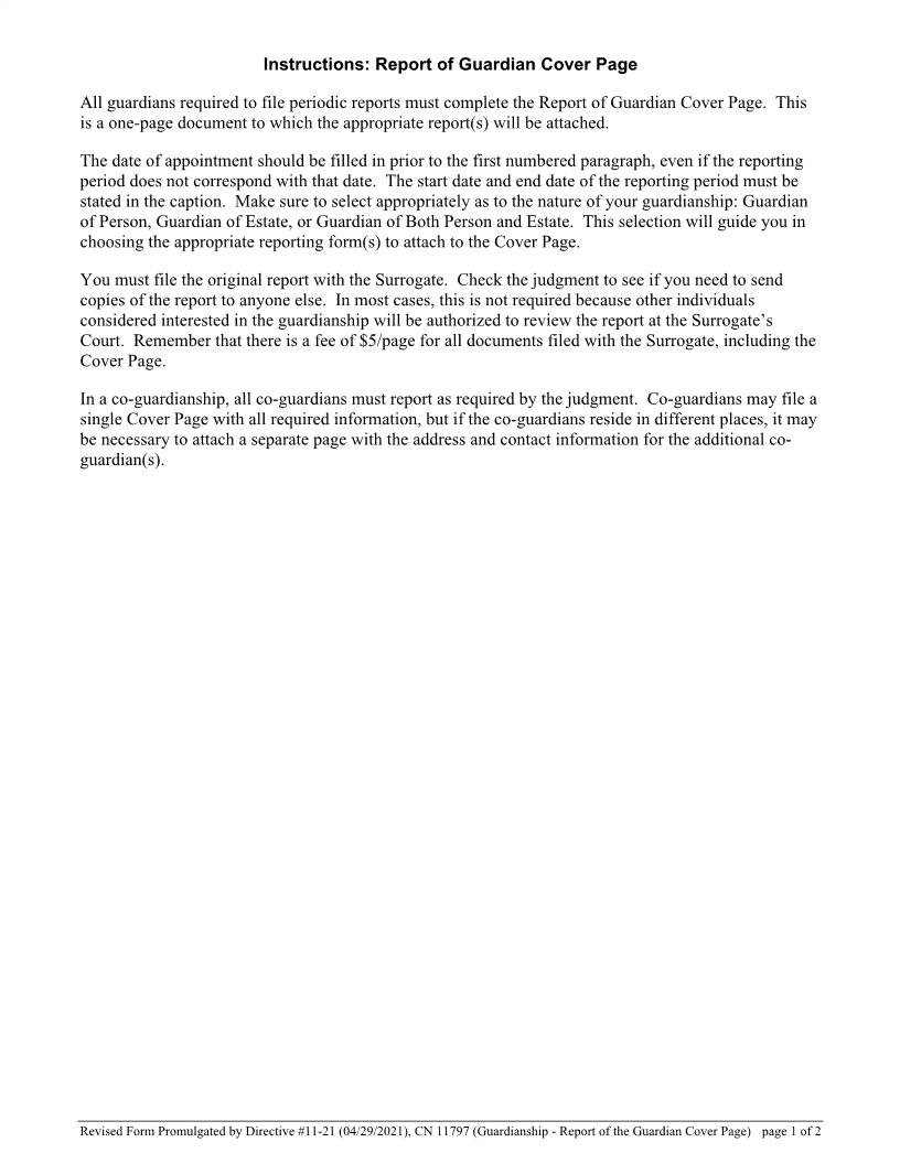 Civil Action Report Of Guardian Cover Page {11797} | Pdf Fpdf Doc Docx | New Jersey