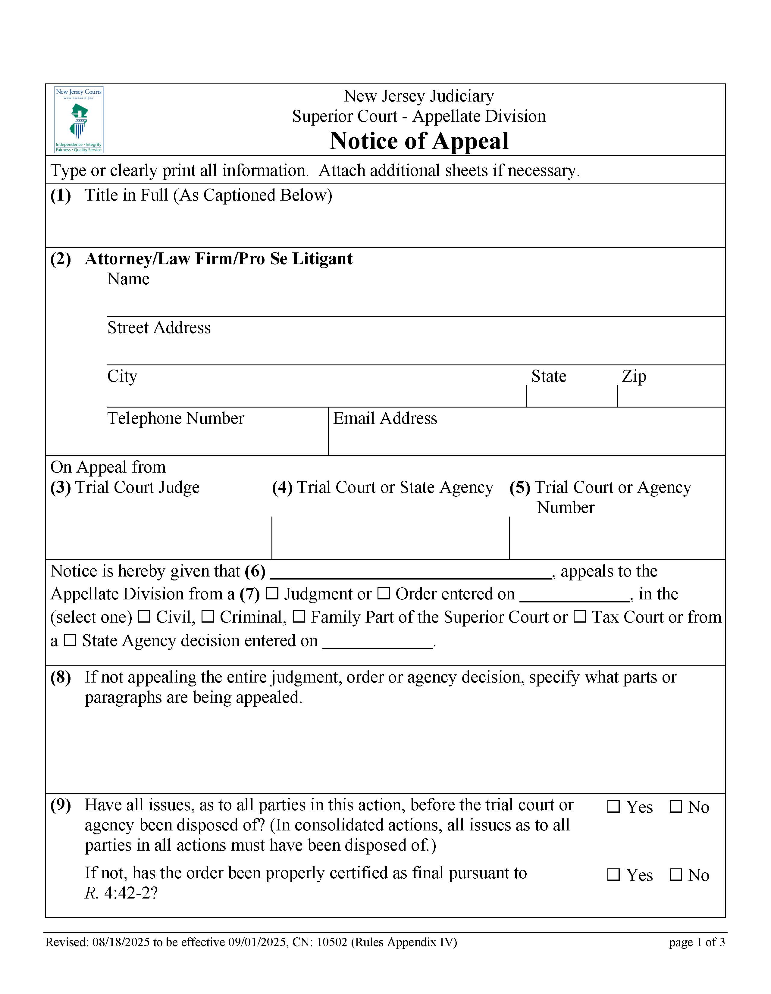 Notice Of Appeal {10502} | Pdf Fpdf Docx | New Jersey