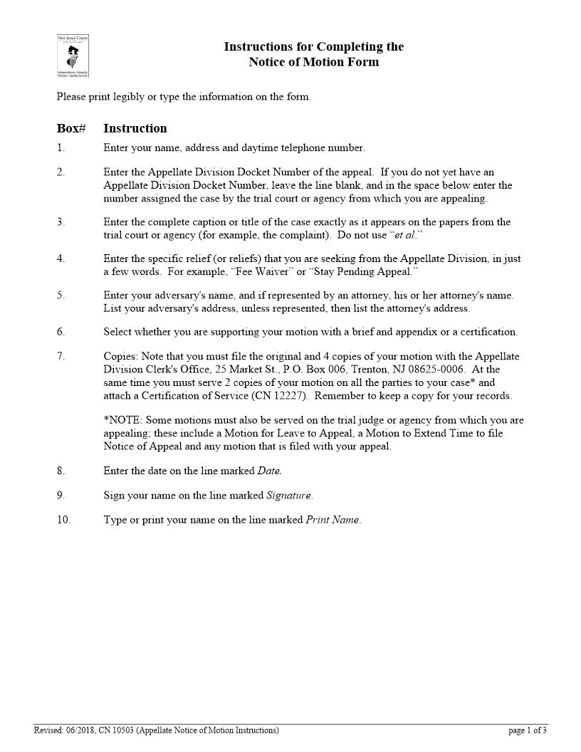 Notice Of Motion {10503} | Pdf Fpdf Doc Docx | New Jersey