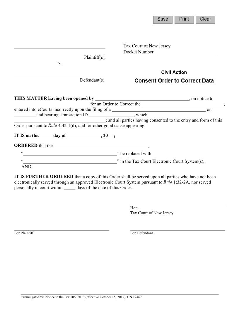 Civil Action Consent Order To Correct Data {12467} | Pdf Fpdf Docx | New Jersey