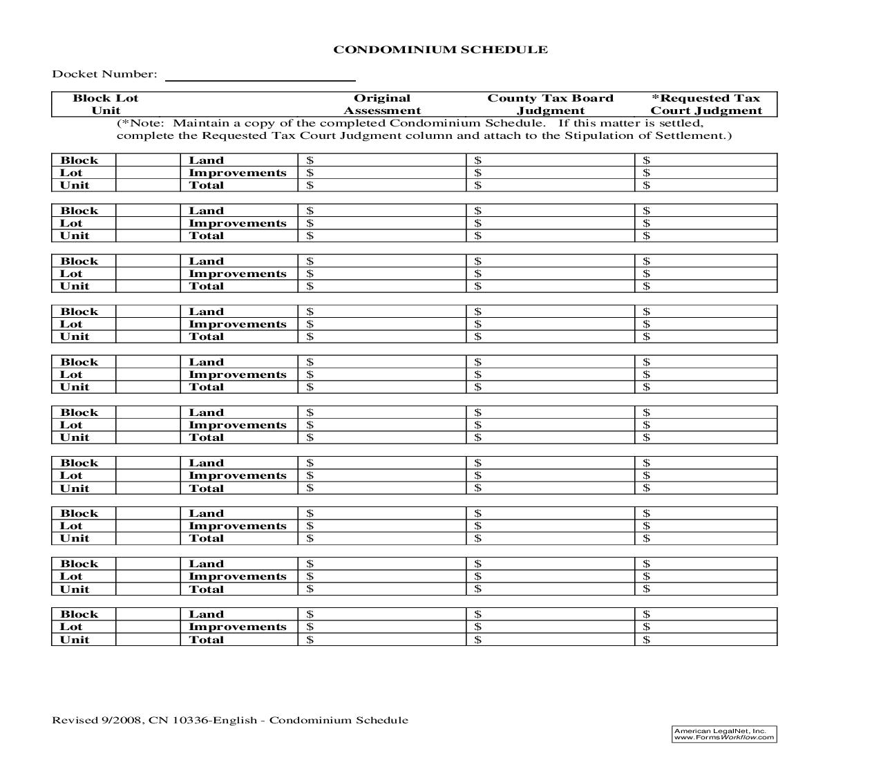 Condominium Schedule {10336} | Pdf Fpdf Doc Docx | New Jersey