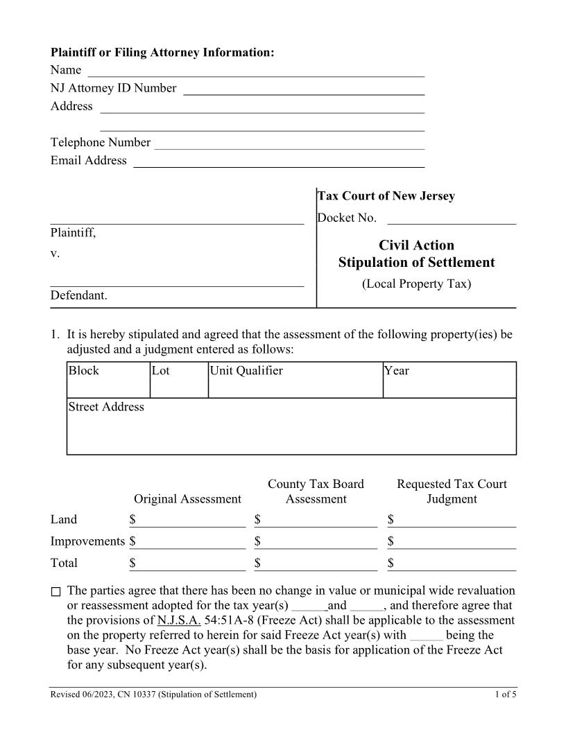 Stipulation Of Settlement {10337} | Pdf Fpdf Doc Docx | New Jersey