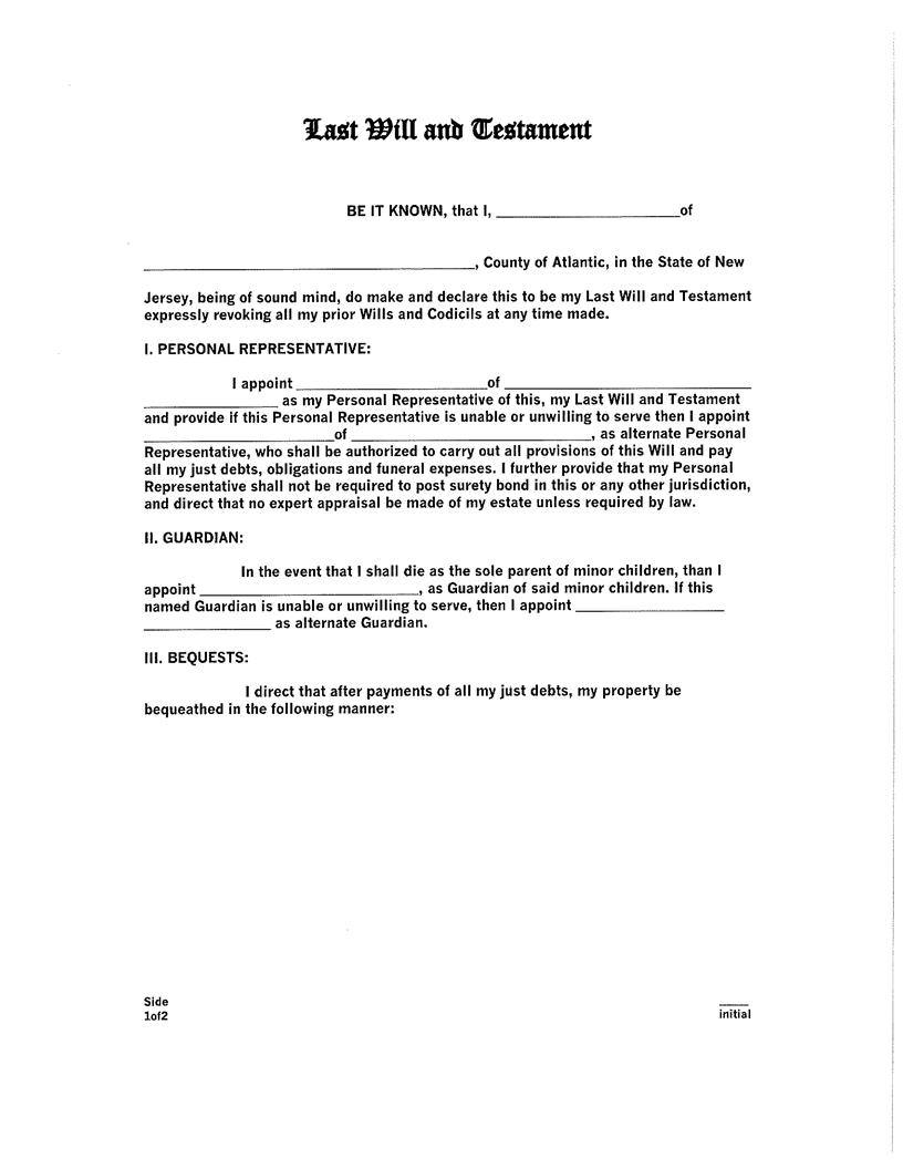 Last Will And Testament (Sample) | Pdf Fpdf Docx | New Jersey