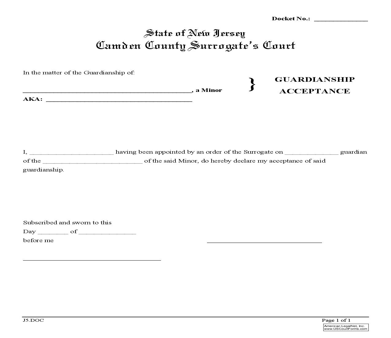 Guardianship Acceptance {J5} | Pdf Fpdf Doc Docx | New Jersey