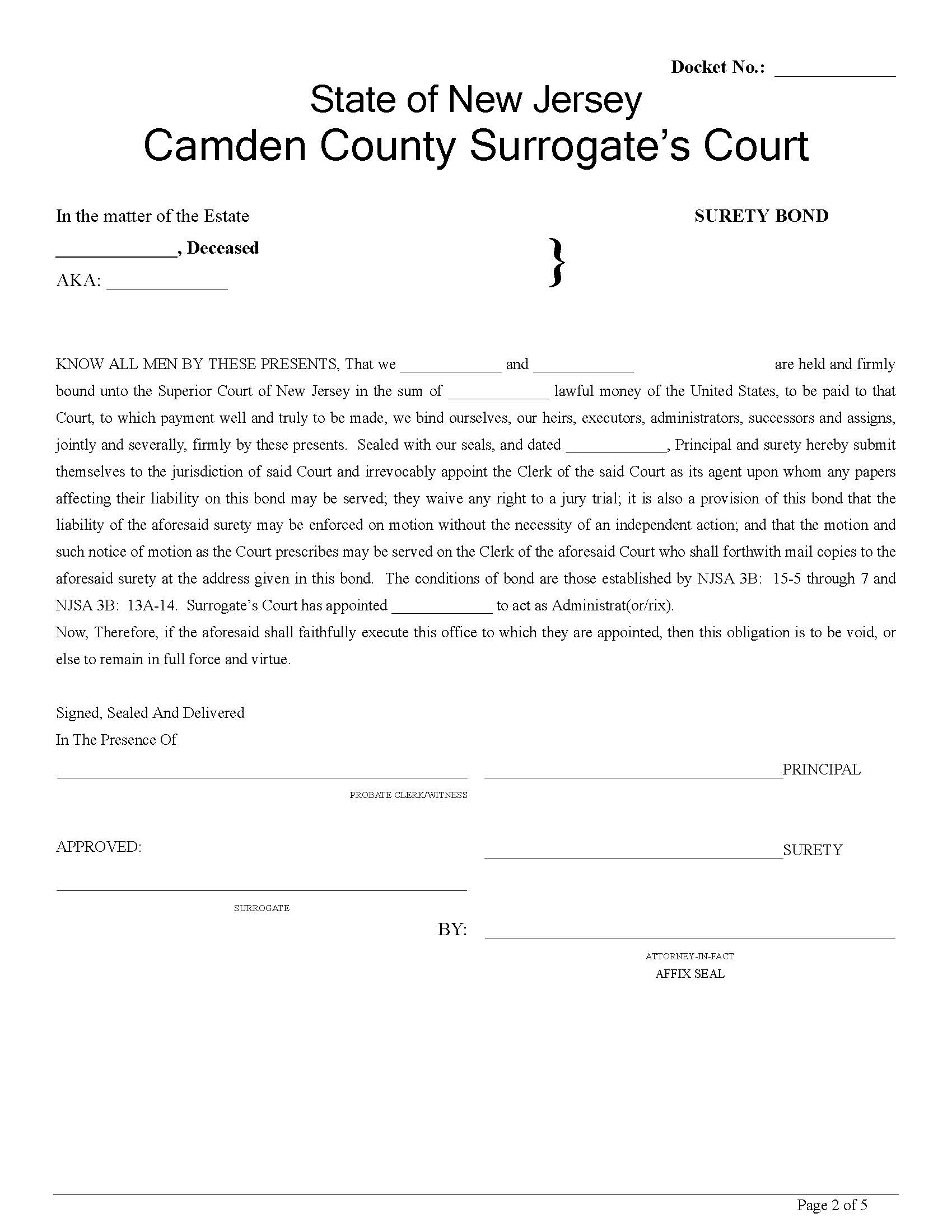 Surety Bond (Complete Package) | Pdf Fpdf Doc Docx | New Jersey