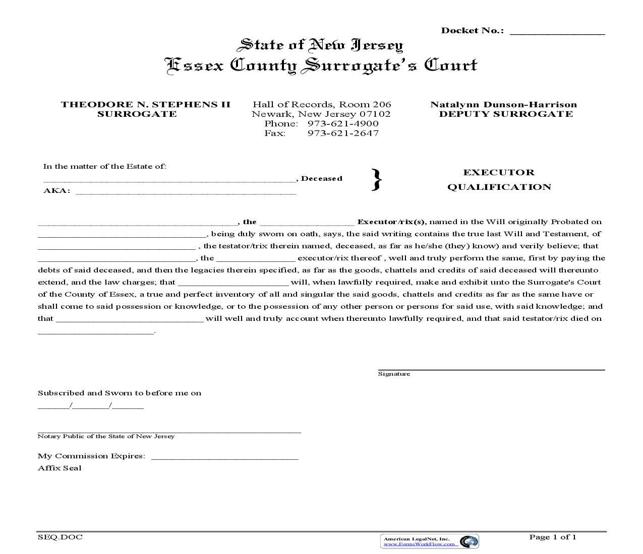 (Succeeding) Executor Qualification | Pdf Fpdf Doc Docx | New Jersey