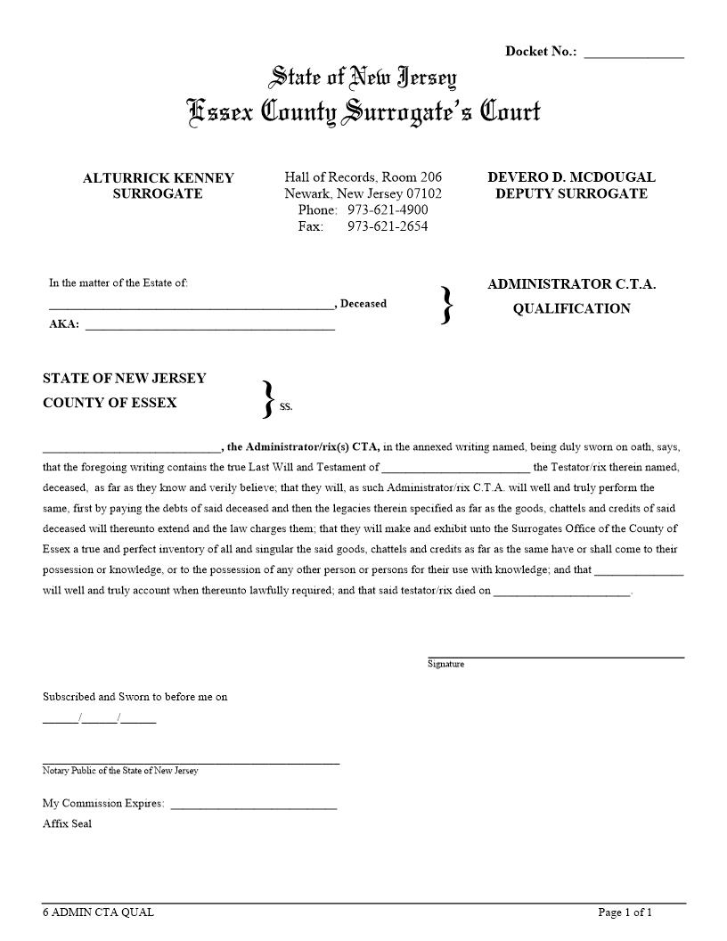 Administrator CTA Qualification {ESS-ACTAQ} | Pdf Fpdf Docx | New Jersey