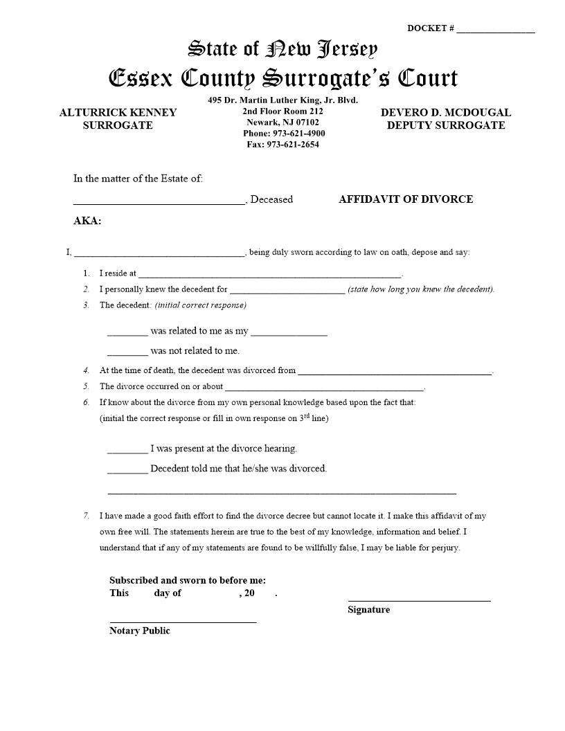 Affidavit Of Divorce | Pdf Fpdf Doc Docx | New Jersey