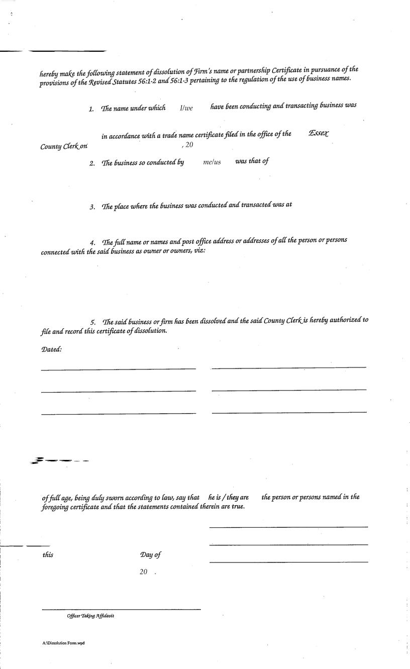 Certificate Of Dissolution (Trade Name) | Pdf Fpdf Docx | New Jersey