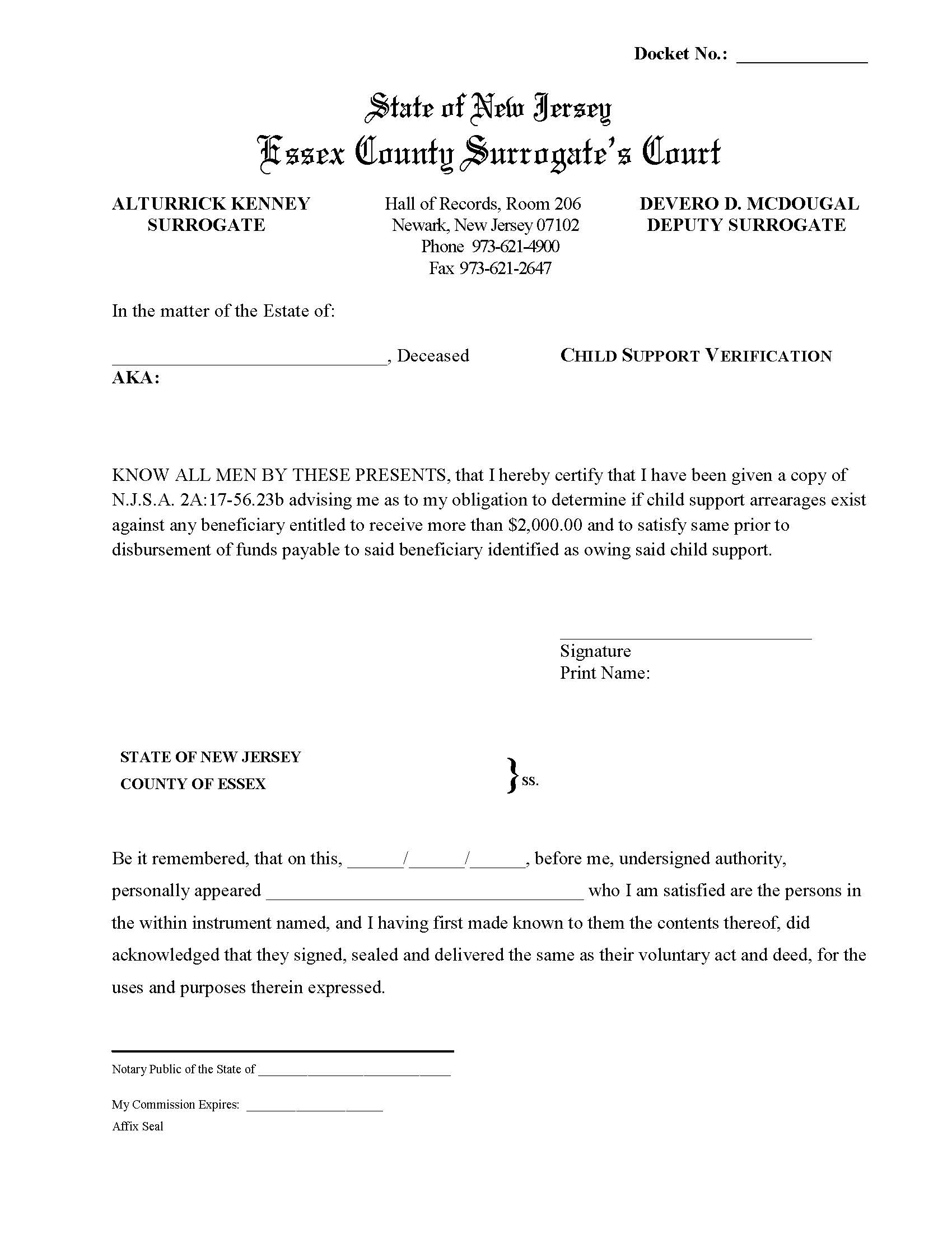 Child Support Verification {ESS-CSV} | Pdf Fpdf Doc Docx | New Jersey