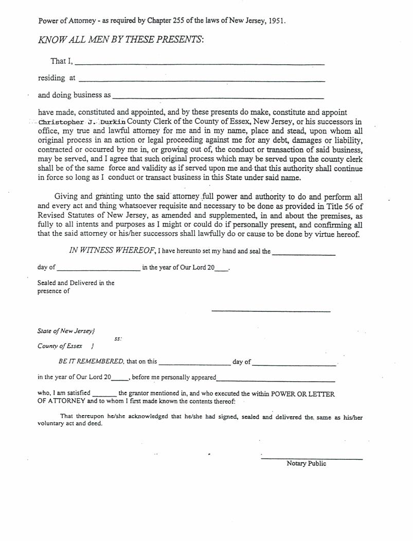 Power Of Attorney (Service Of Process Out Of State Residents) | Pdf Fpdf Docx | New Jersey