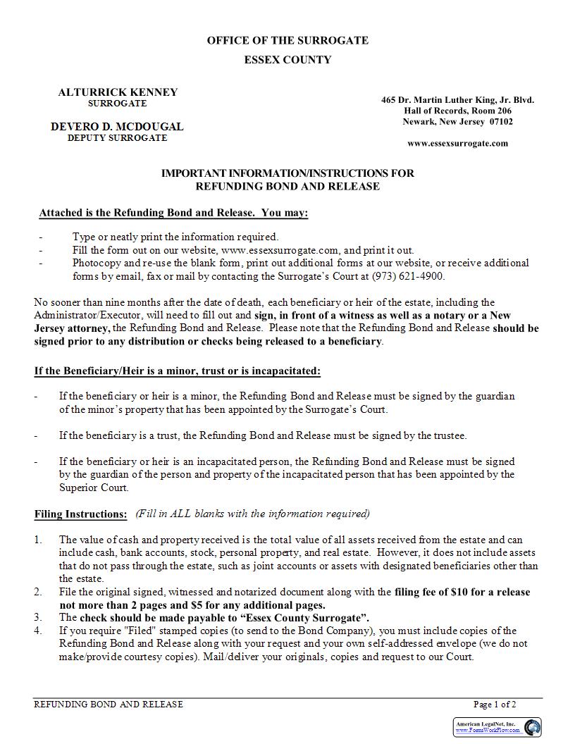 Refunding Bond And Release | Pdf Fpdf Docx | New Jersey