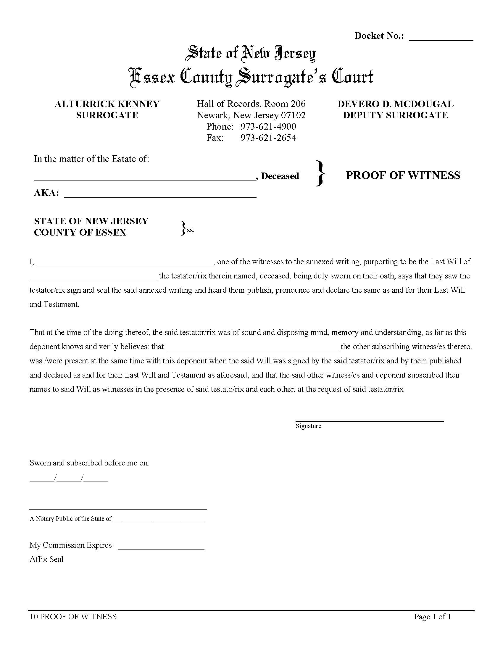 Proof Of Witness {ESS-PoW} | Pdf Fpdf Docx | New Jersey