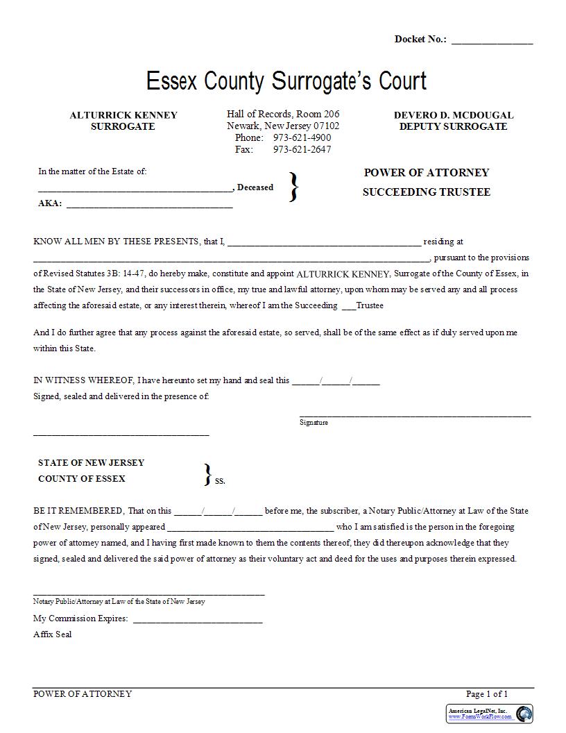 Power Of Attorney Succeeding Trustee | Pdf Fpdf Docx | New Jersey