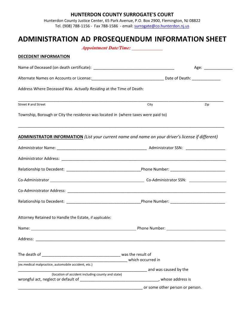 Administration Ad Prosequendum Information Sheet | Pdf Fpdf Doc Docx | New Jersey