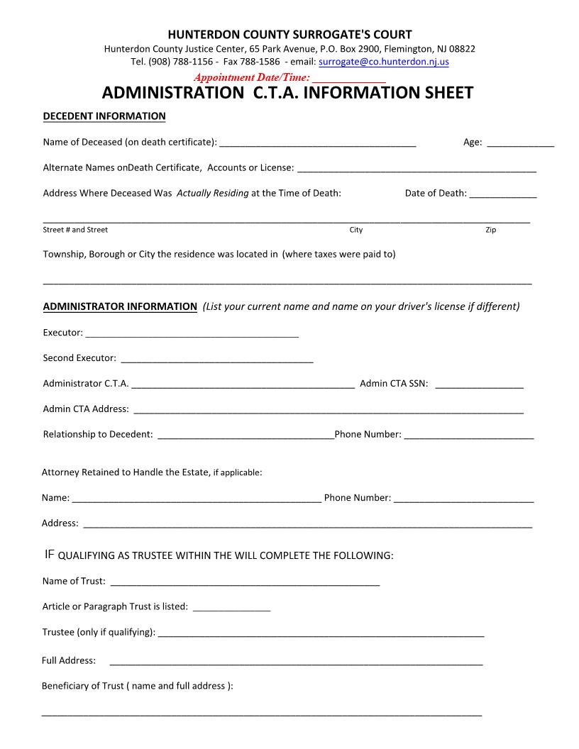 Administration CTA Information Sheet | Pdf Fpdf Doc Docx | New Jersey