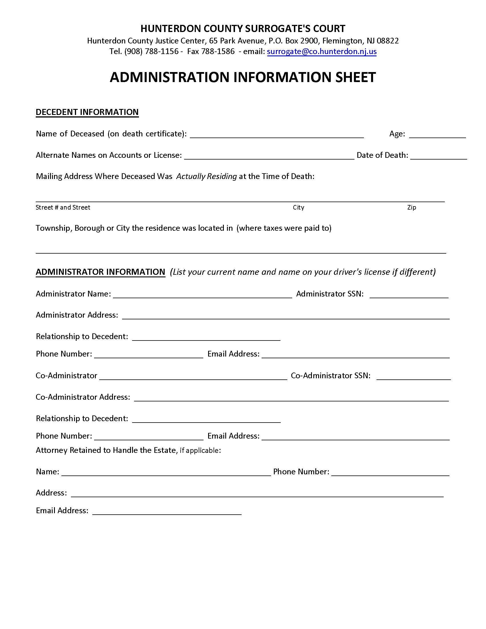 Administration Information Sheet | Pdf Fpdf Docx | New Jersey