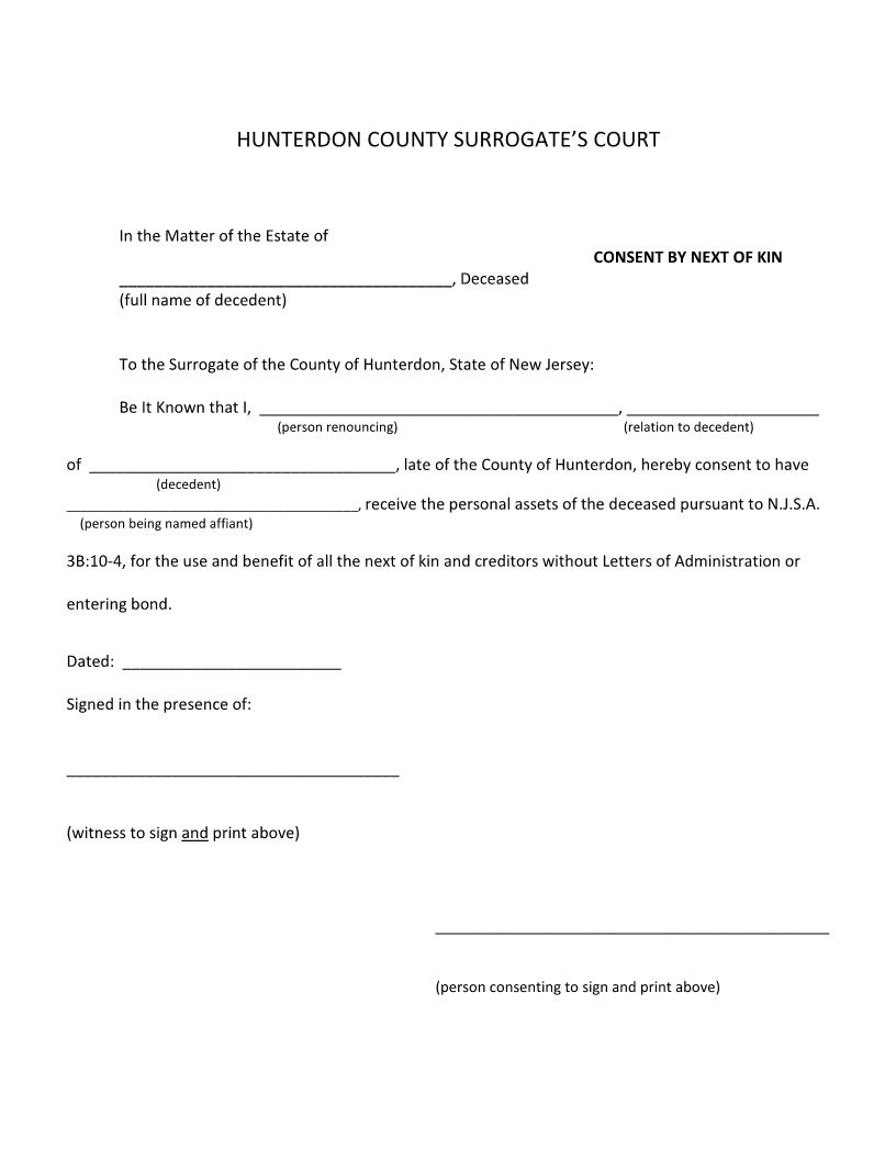 Consent By Next Of Kin | Pdf Fpdf Docx | New Jersey