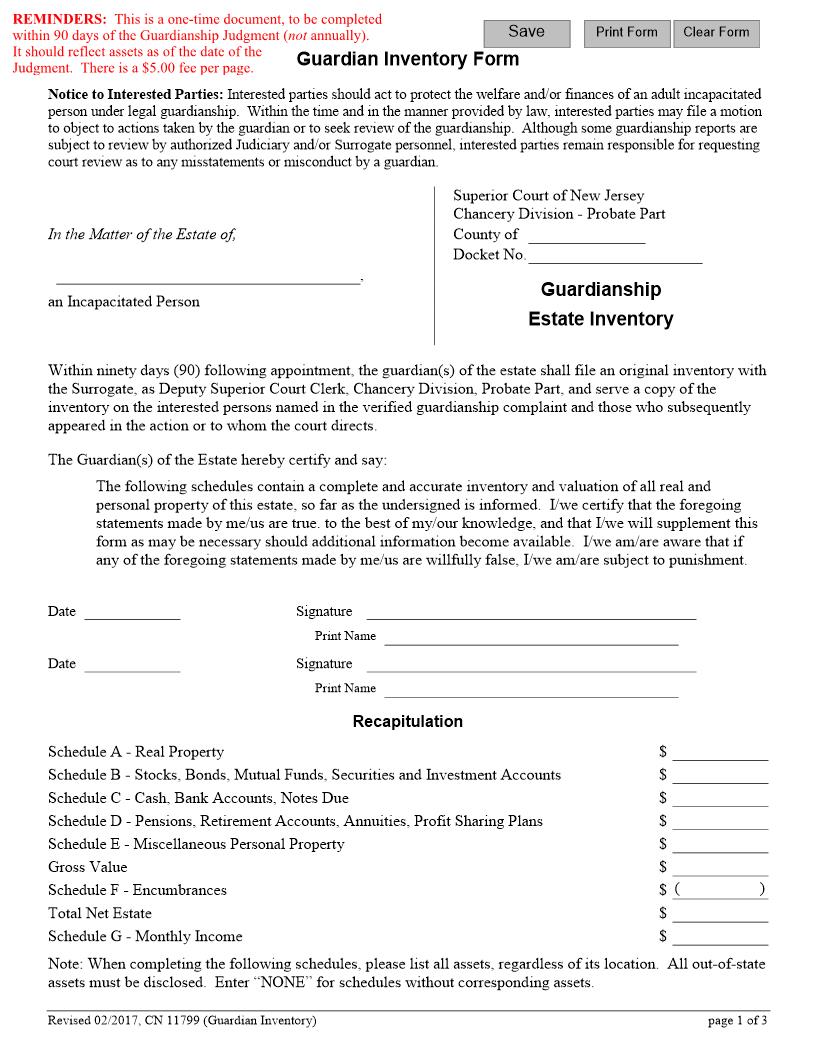 Guardianship Estate Inventory {HUN GEI} | Pdf Fpdf Docx | New Jersey