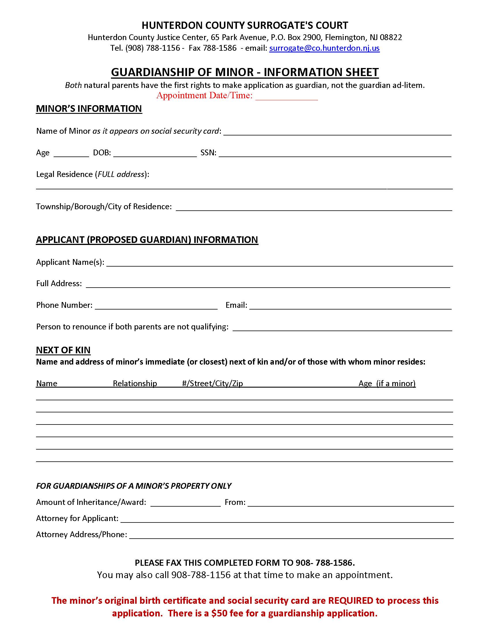 Guardianship Of Minor - Information Sheet | Pdf Fpdf Doc Docx | New Jersey