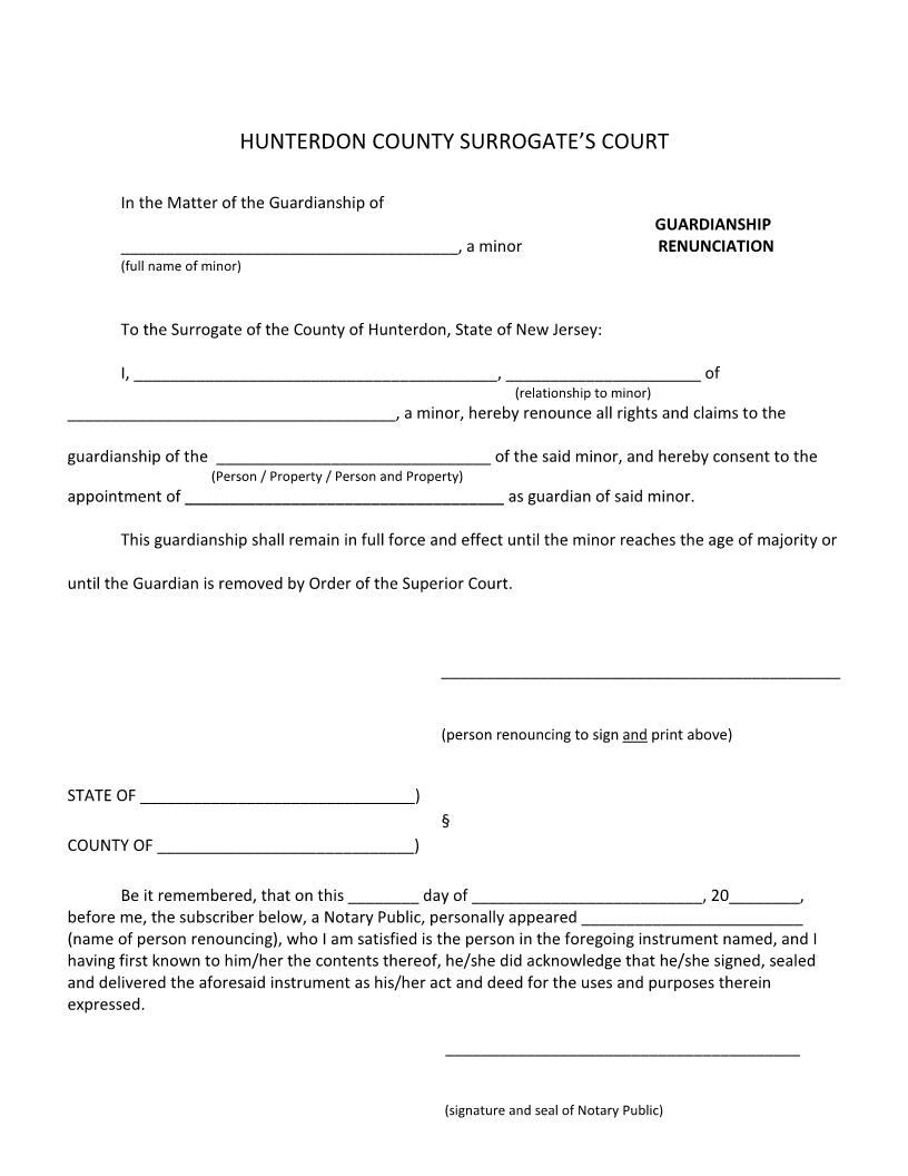 Guardianship Renuncation | Pdf Fpdf Docx | New Jersey